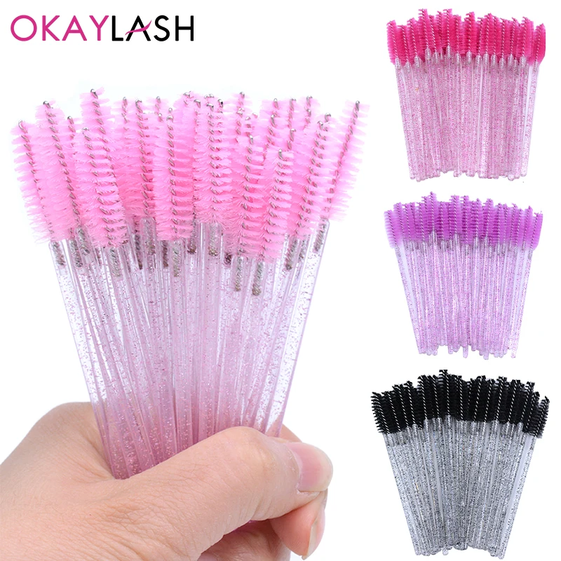 50Pcs Sparkling Eyelash Mascara Wands Lash Extension Brush Shining Lash Spoolies Comb Eye Lashes Pennelli Per Sopracciglia