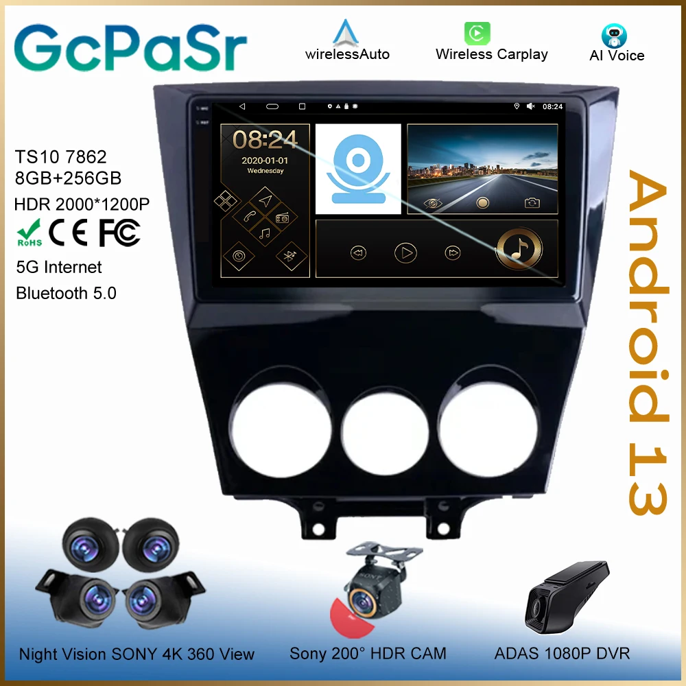 Android Per Mazda Rx8 Rx-8 Rx 8 2003 - 2008 Unità Principale 7862 No 2Din Carplay Radio Screen Navigation Auto Stereo Monitor Video Cam