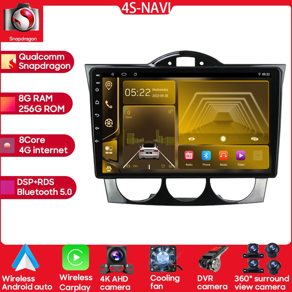 Qualcomm Snapdragon Android 13 Per Mazda Rx-8 Rx 8 Rx8 Se 2003 - 2021 Carplay Navigazione Gps Ips Monitor Schermo Dvr Telecamere Bt