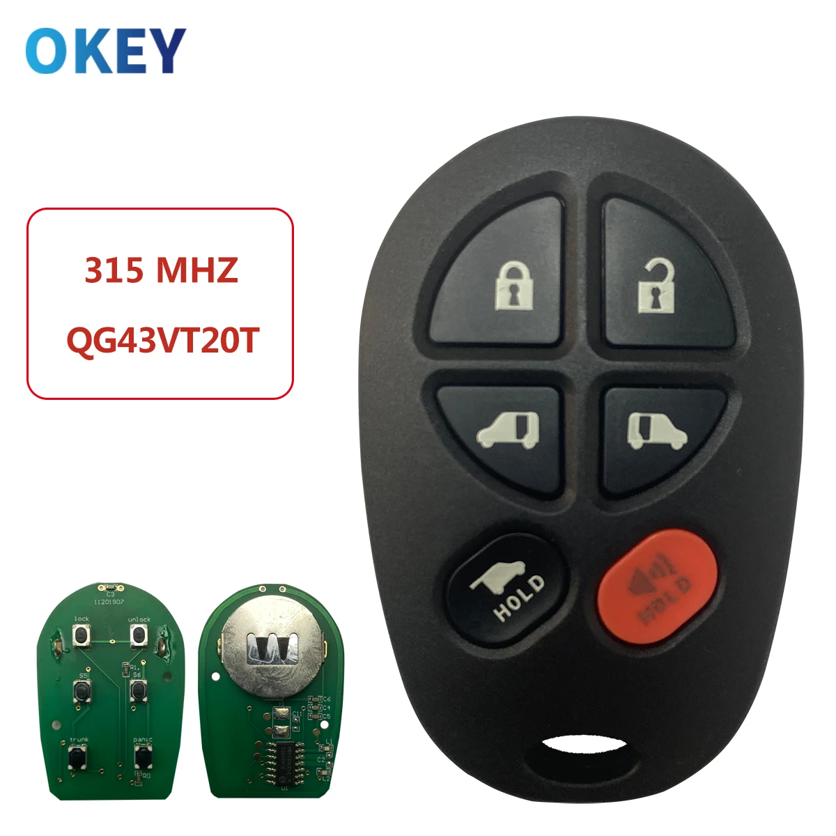 Chiave Per Auto Remota Okey 315Mhz 6 Pulsanti Per Toyota Sienna 2004-2016 Toyota Sienna Car Remote Keyless Entry