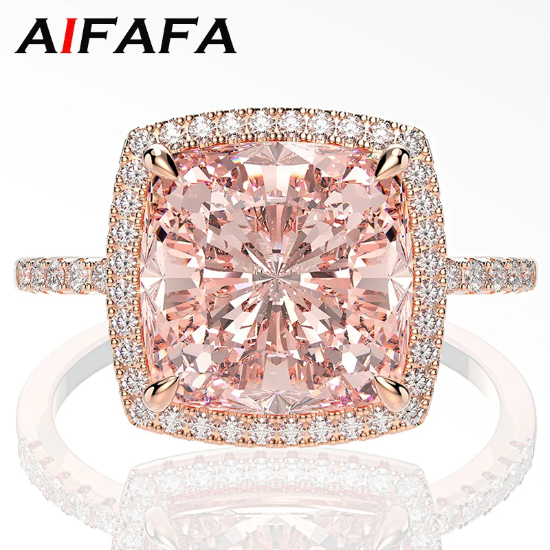 Aifafa 100% 925 Sterling Silver 18K Oro Rosa Scintillante Ad Alto Tenore Di Carbonio Diamante Rosa Morganite Anello Per Le Donne Gioielleria Raffinata