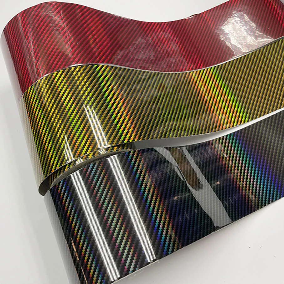 10Cm Di Larghezza High Glossy Silver Gold Black Red Holographic Carbon Vinyl Automotive Wrap Film Fai Da Te Facile Da Installare Decalcomania Adesiva