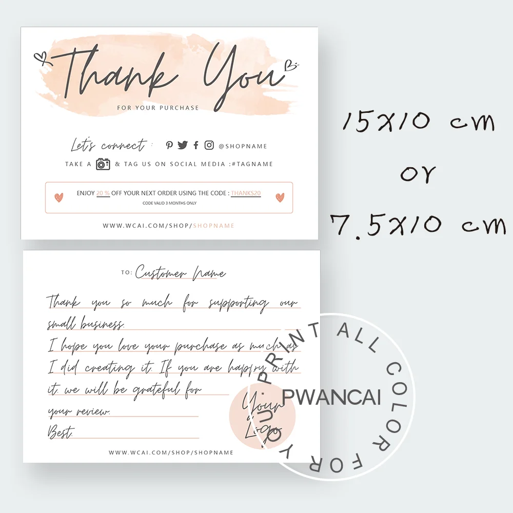Biglietto Di Ringraziamento Fai-Da-Te Con Marketing Di Coupon Per L'Ordine Di Inserimento Di Piccole Imprese 10 X14Cm Biglietto Di Ringraziamento Stam