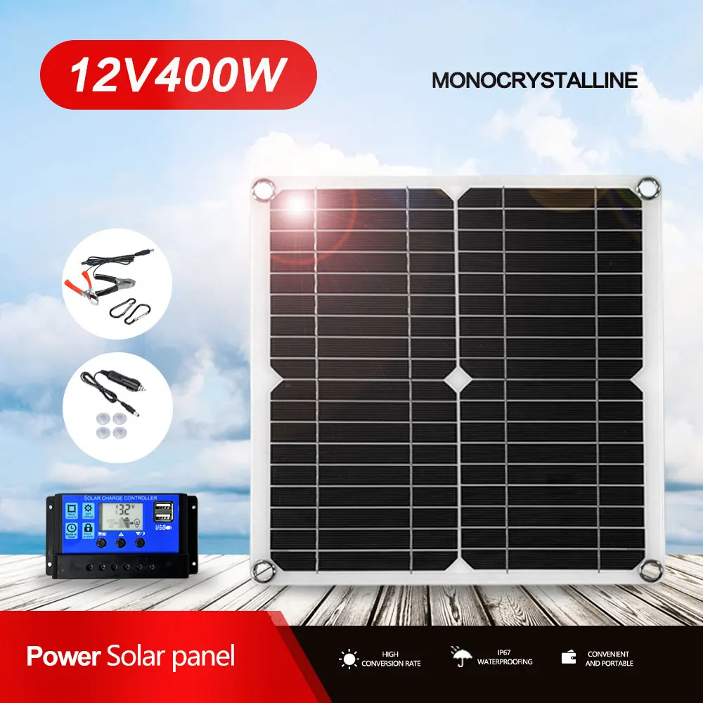 Kit Pannello Solare 400W Completo Dual 12V 5V Dc Usb Con 10A-100A Solar Controller Power Celle Solari Per Auto Yacht Rv Batteria Charg