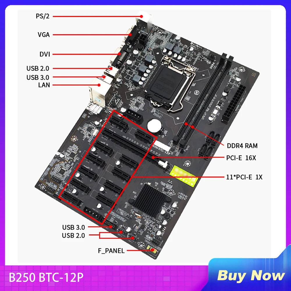 Btc-12P B250 Per Scheda Madre Di Estrazione Mineraria B250 Esperto Di Mining Btc 12 Scheda 12Gpu Lga1151 Ddr4 12 Grafica Mainborad
