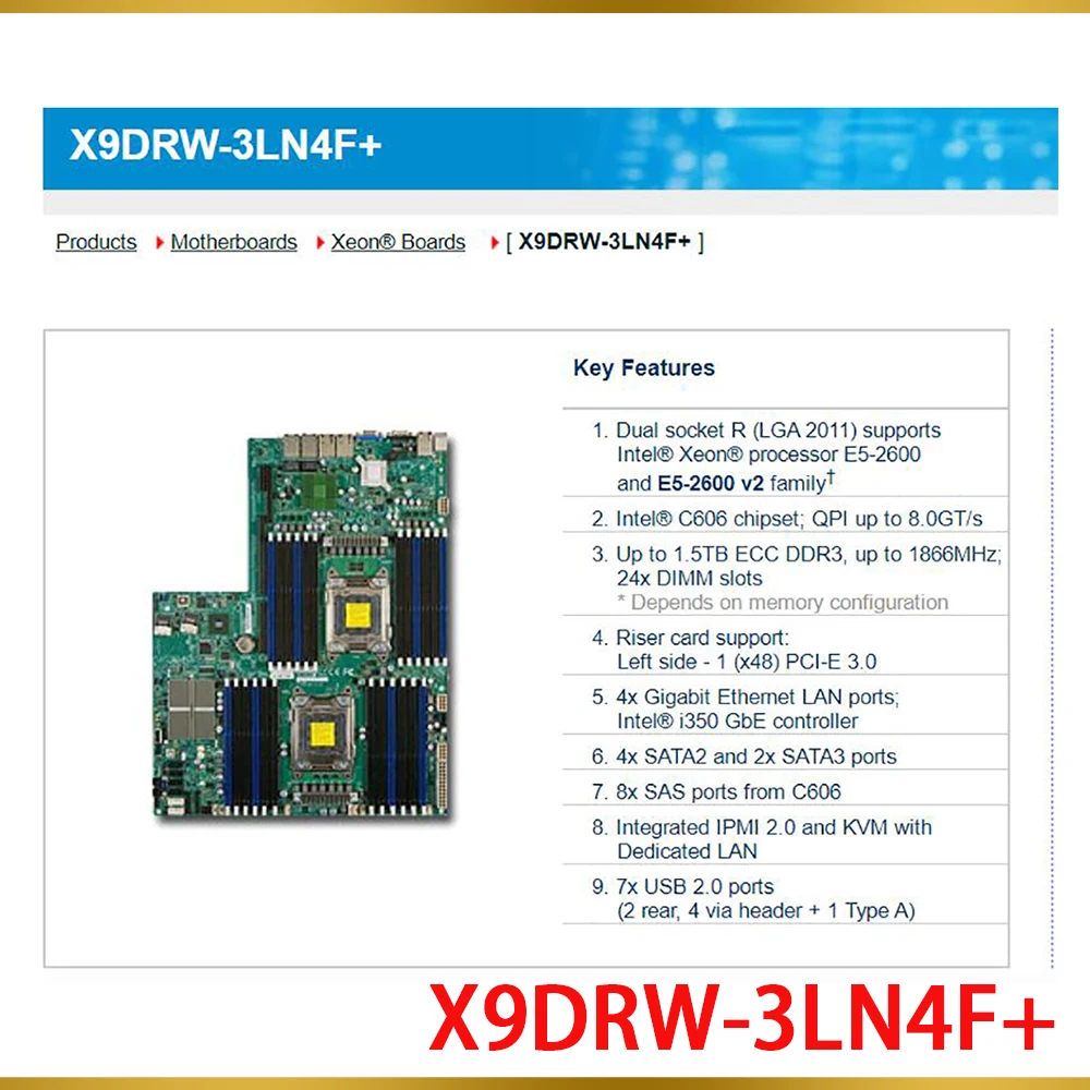 Per Scheda Madre Supermicro Server Xeon E5-2600 V1/V2 Family 8X Sas Porte Da C606 Lga2011 Ddr3 X9Drw-3Ln4F +
