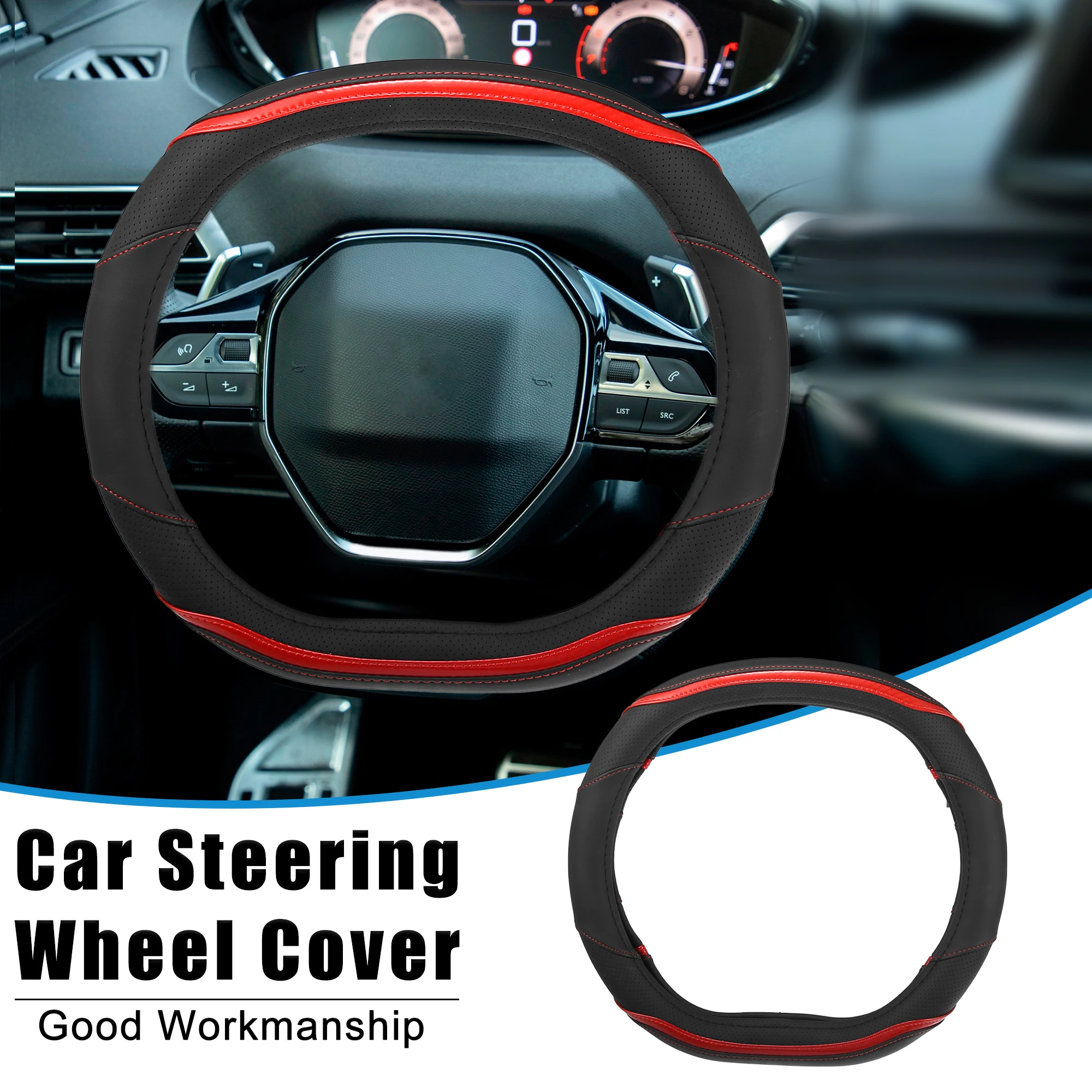 X Autohaux Car Steering Wheel Cover 35Cm For Peugeot 4008 5008 New508 Micro Fiber Leather Protector For Automotive Interior