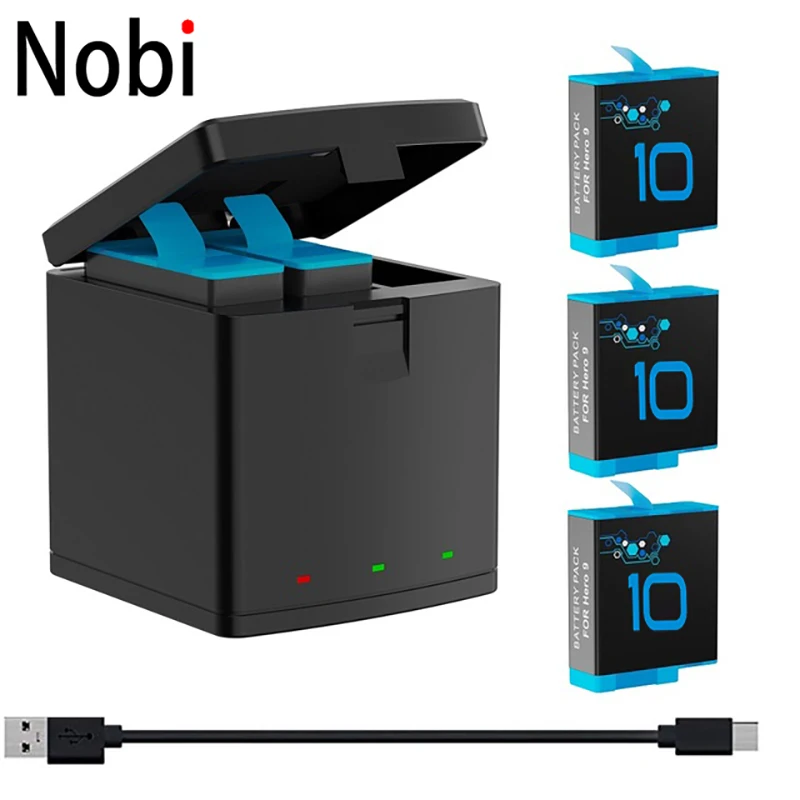 Nobi Battery 1800 Mah For Gopro Hero 10 3 Way Led Light Battery Fast Charger Box Tf Card Storage For Gopro Hero 9 Accessories