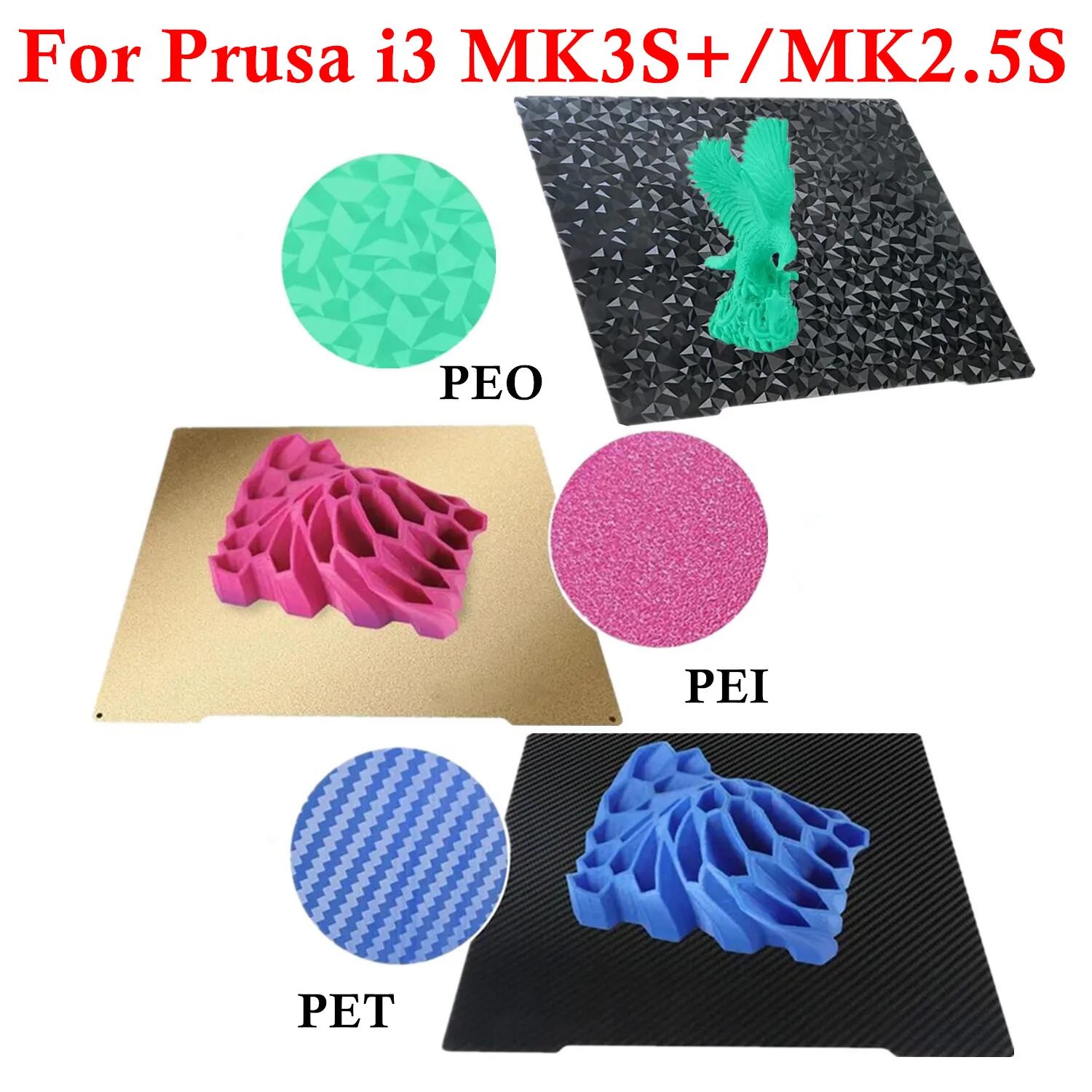 Mk3S Pei Sheet Double Sided Peo Pet Spring Steel Sheet Pei Magnetic Build Plate Per Prusa I3 Mk2.5S Mk3 Mk3S Mk4 3D Printer Bed