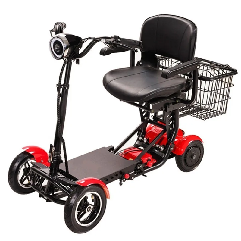 Scooter Pieghevole Per Mobilità 4 Ruote Per Anziani Anziani Doppio Motore 500W Scooter Elettrico Pieghevole Con Sedile Grande Blu Rosso Bianco