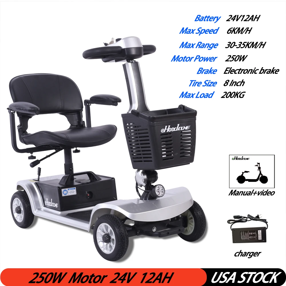 Carico Massimo 200Kg Del Motorino Di Mobilità Adulto Portatile Pieghevole Per Anziani E Disabili All'Aperto Elettrico Medico Del Motorino A 4 Ruote