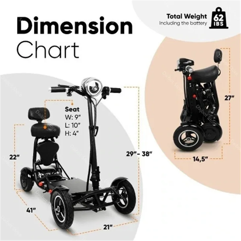 Scooter Pieghevole Per Mobilità 4 Ruote 250W Doppio Motore Protable Scooter Elettrico Pieghevole A Quattro Ruote Per Anziani Anziani Viaggi