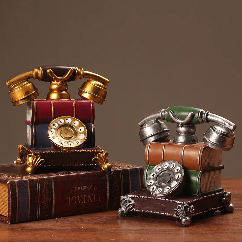 1Pc Retro Phone Ornament Vintage European Resin Faux Phone Home Figurine Telefoniche Decorative