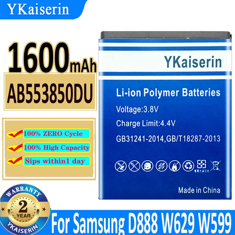 1600Mah Ykaiserin Ab553850Du Ab553850De Ab553850Dc Batteria Per Samsung Galaxy D888 B5712C W629 W599 D988 B5702C B5712C Sgh-D880
