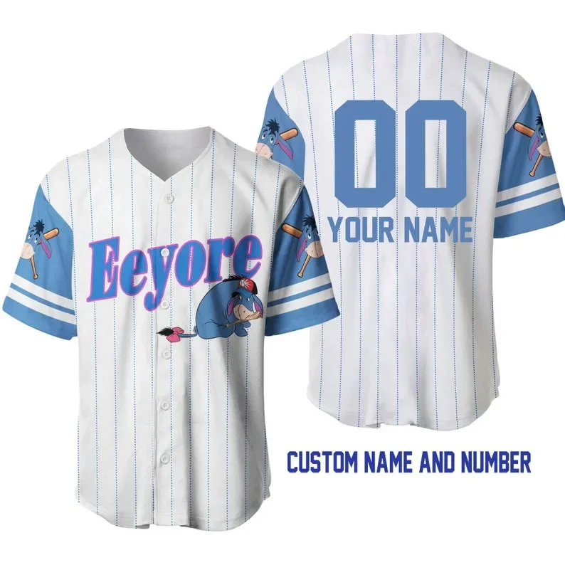 Disney Eeyore Winnie The Pooh Baseball Jersey Mens Disney Baseball Jersey Casual Sports Shirt Mens Womens Eeyore Baseball Jersey