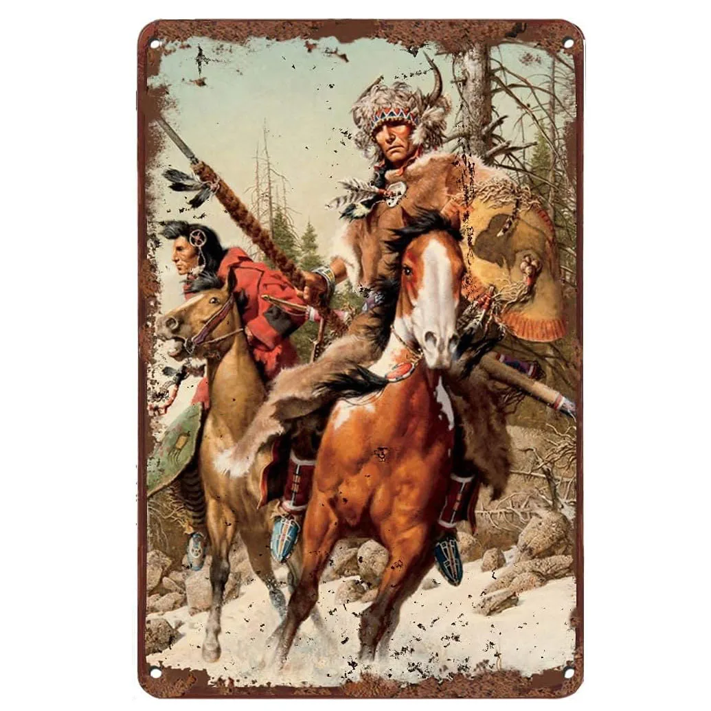 Targa Di Latta Wild West Cowboys Targa In Metallo Vintage Western Cowboys Pioneers Indian Retro Wall Decor Per Home Coffee Office Store Pub