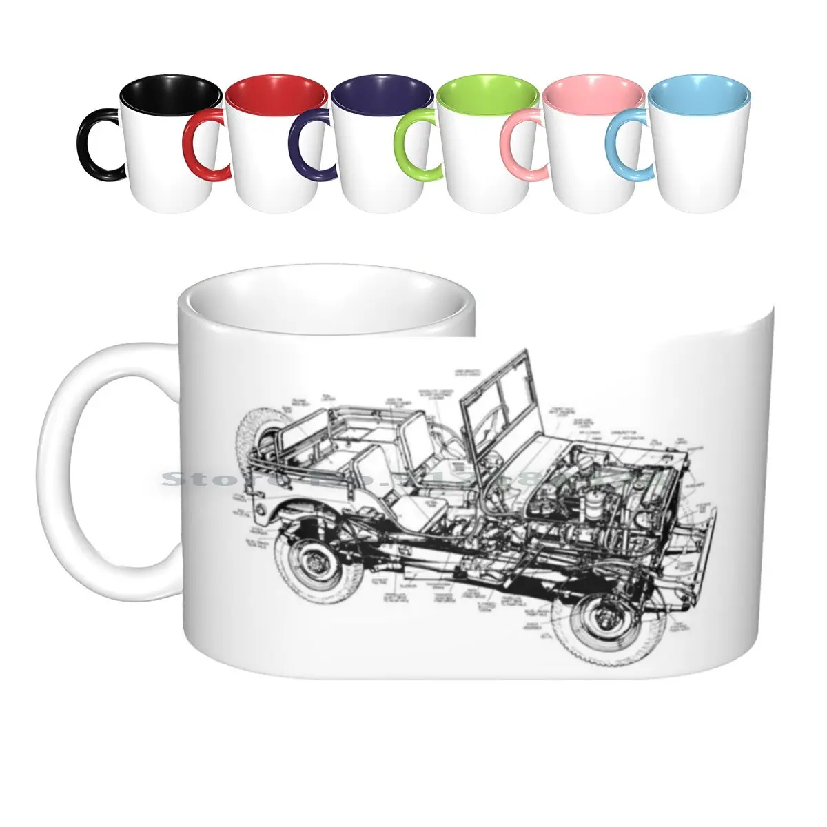Army "Willys Mb" Cutaway Line Drawing Tazze In Ceramica Tazze Da Caffè Tazza Da Tè Al Latte Willys Mb Army American Army Drawing Cutaway