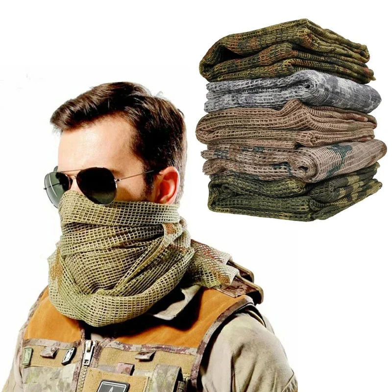 190*90Cm Tactical Military Keffiyeh Net Mesh Neck Sciarpa Uomo Scrim Veil Shemagh Head Wrap Face Sciarpa Bandana Outfit Fascia Gear