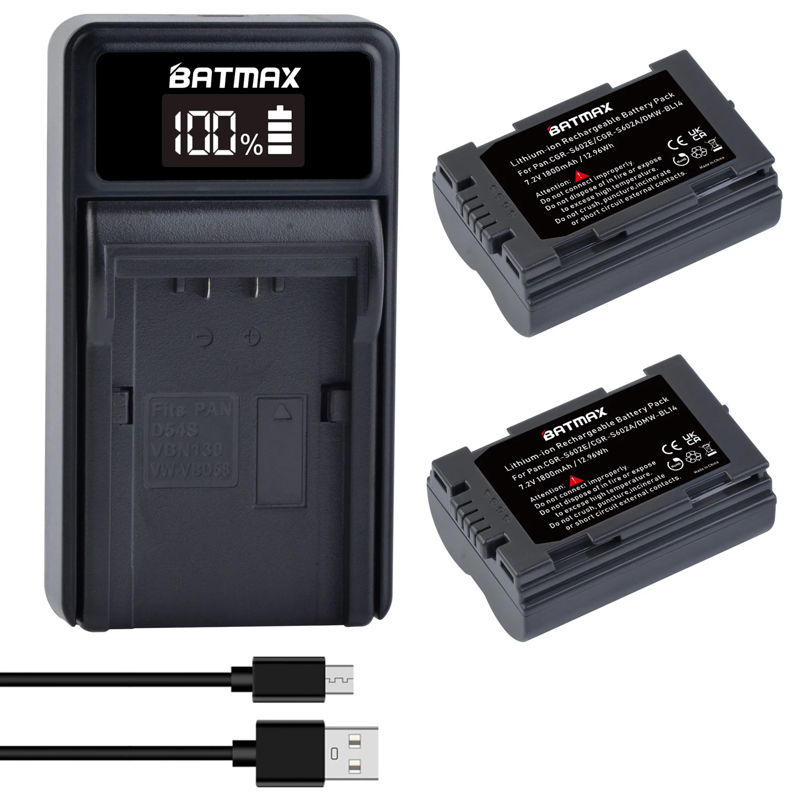 1800Mah Cgr-S602 S602 Cgr S602E Batteria E Caricabatterie Usb Led Per Panasonic Dmc-L1 Dmc-Lc40 Dmc-Lc5 Leica Digilux 1