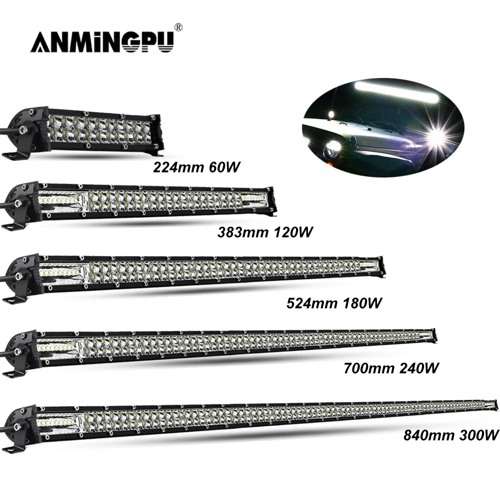 Anmingpu Slim Led Light Bar Combo 240W Car Work Light Off Road Per Camion 4 X4 Uaz 4Wd Atv Utv Jeep Lada Bmw 60W 120W 180W 300W