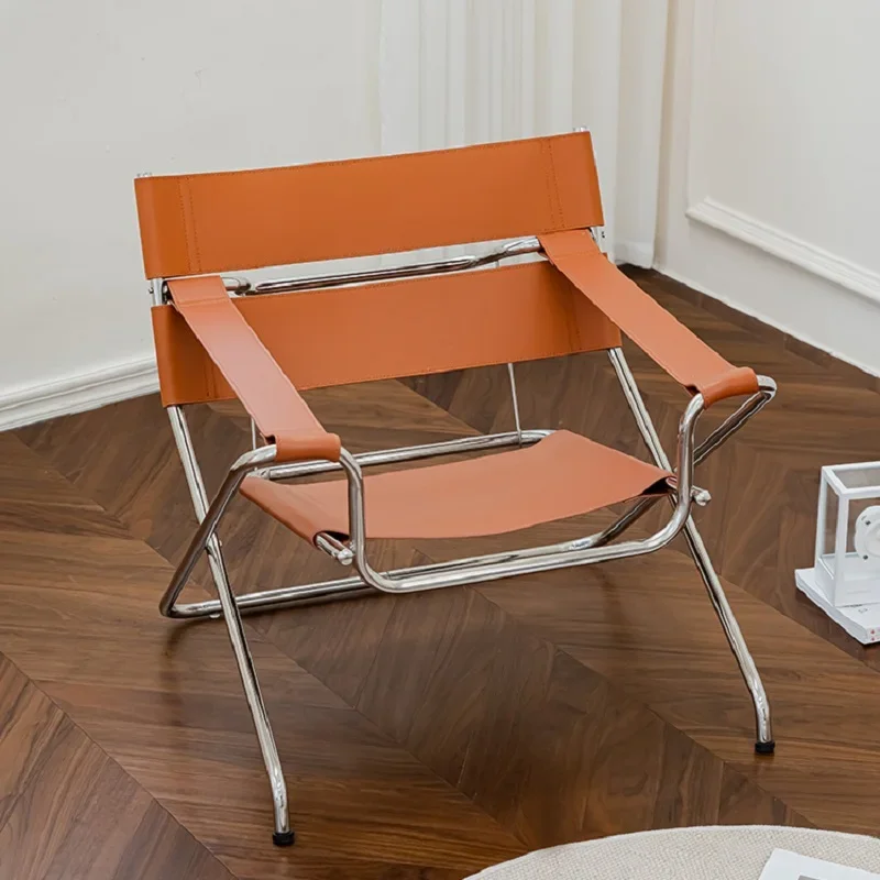 Nordic Saddle Leather Portable Storage Pieghevole Reclinabile Designer Wassily Single Chair Divano In Acciaio Inossidabile Con Schienale Singolo