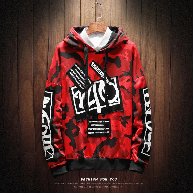 Camouflage Autumn Spring 2020 Hoodie Sweatshirt Mens Hip Hop Punk Pullover Streetwear Casual Fashion Clothes