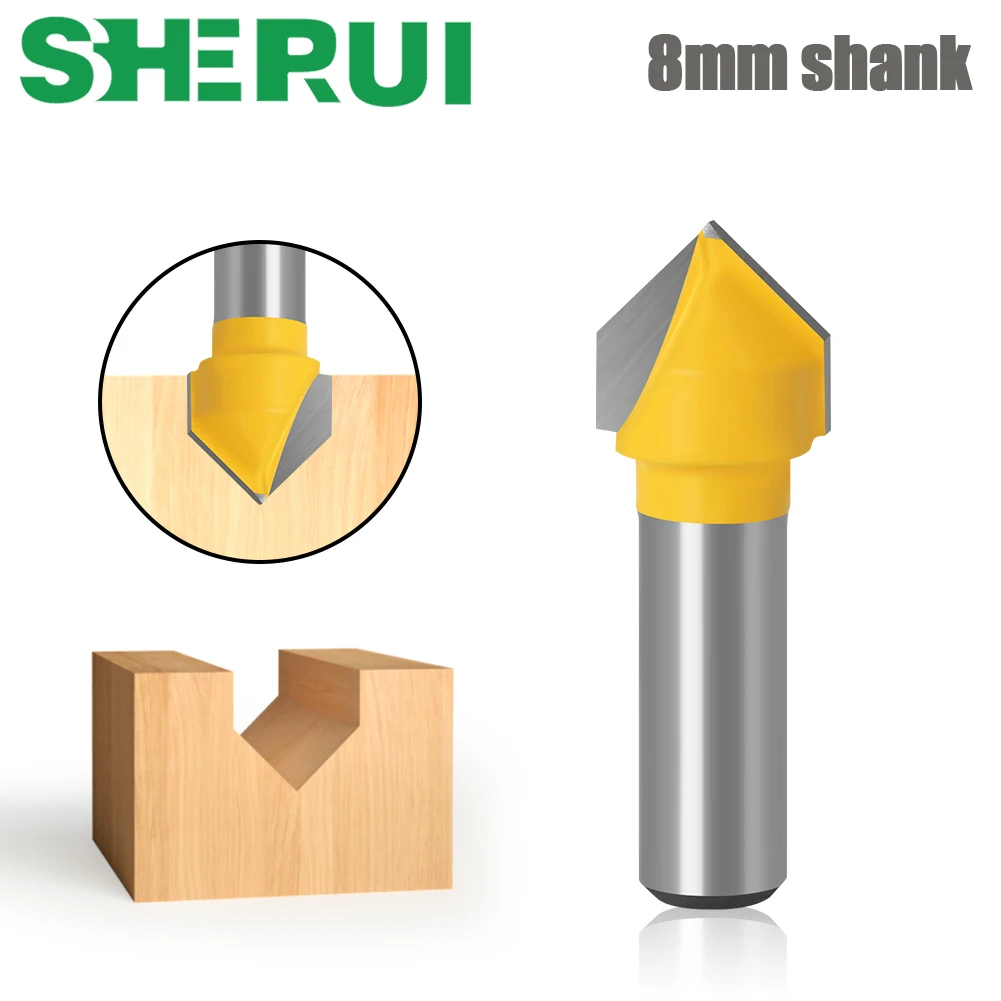 1Pc 8Mm Shank 90 Gradi V Groove Template V-Groove V Grooving Router Bit Pulizia Flush Trim Corner Round Cove Box Bit Tools