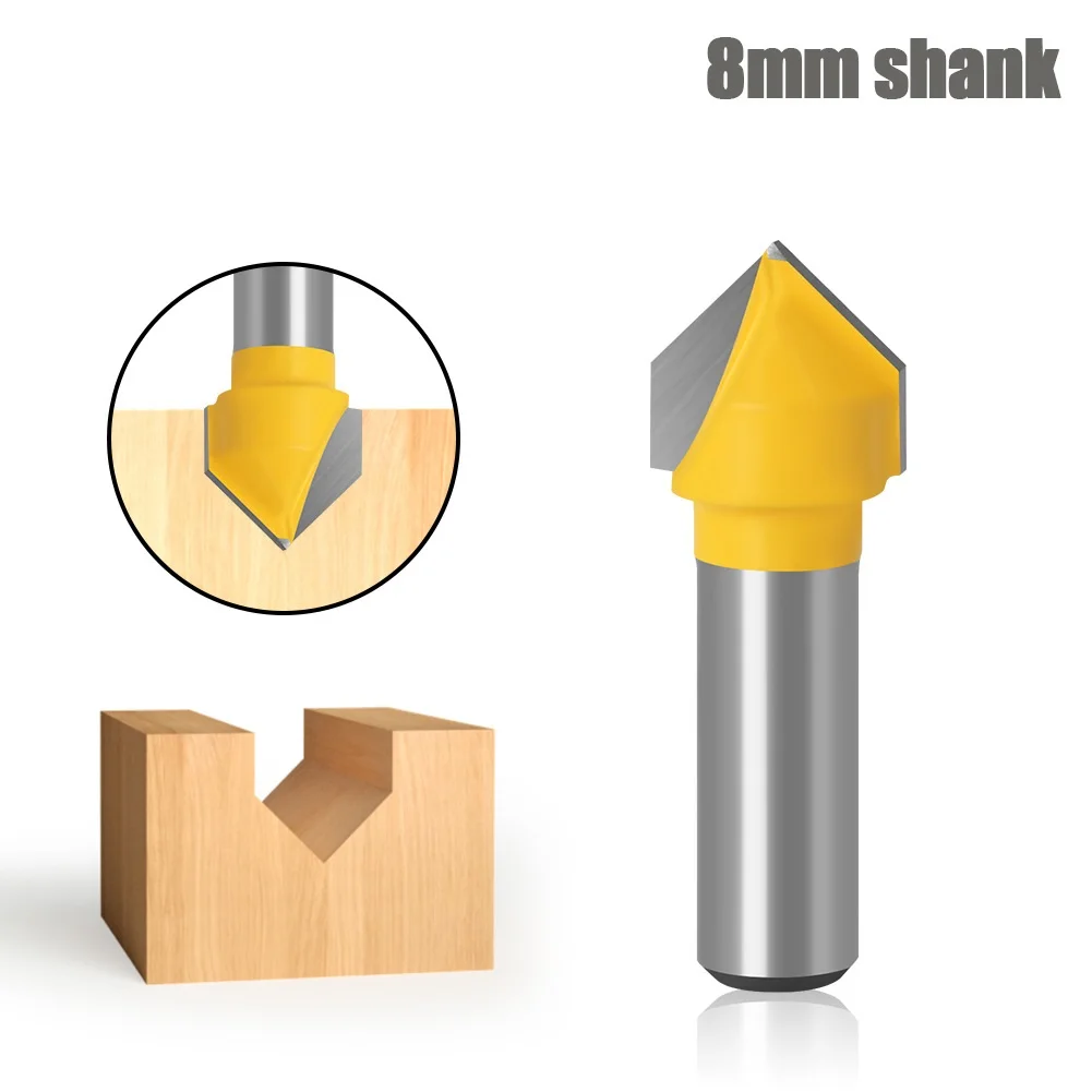1Pc 8Mm Shank 90 Gradi V Groove Template V-Groove V Grooving Router Bit Pulizia Flush Trim Corner Round Cove Box Bit Tools