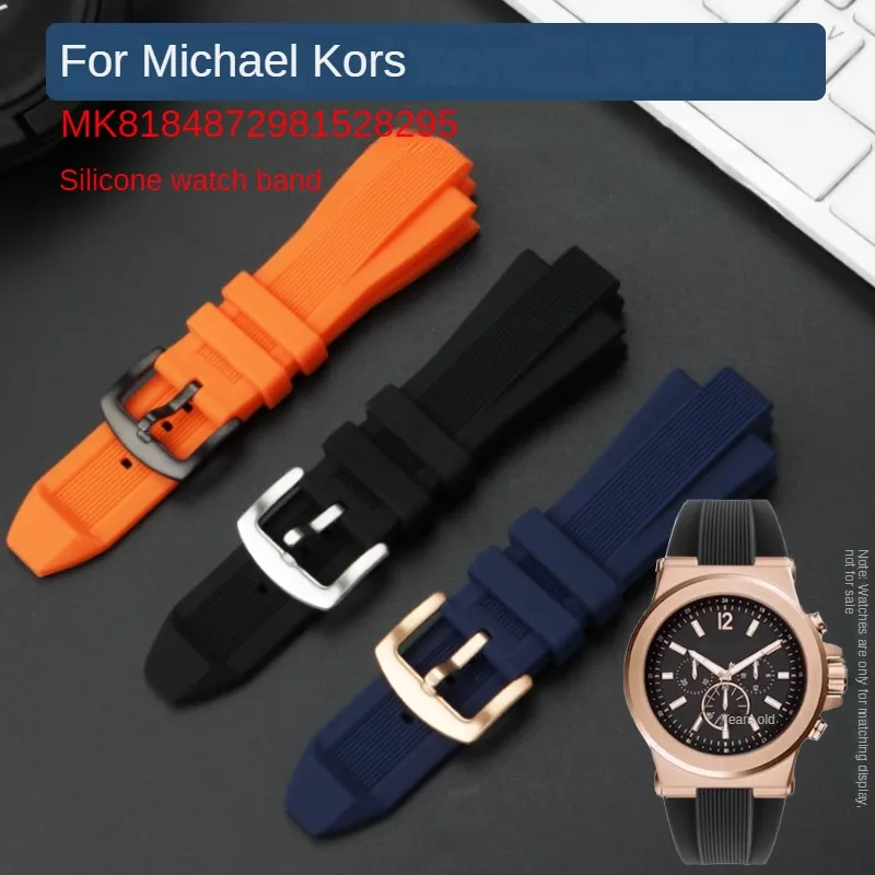 Interfaccia Convessa 13Mm Nero Arancione Cinturini Per Michael Kors Mk8184 8152 9020 8730 8761 Silicone Sostituire Accessori Originali