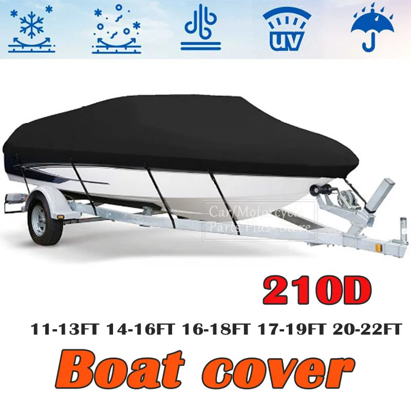 210D Yacht Boat Cover 11- 22Ft Barco Anti-Uv Impermeabile Heavy Duty Marine Trailerable Canvas Per Motoscafo Da Pesca Barca A Forma Di V
