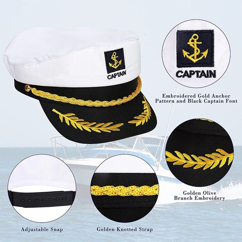 M2Ea Sailor Hat Yacht Captain Hat Sailor Captain Costume Men Navy Marine Hat Cappello Da Barca Regolabile Navy Per Adulto Kid Uomo Donna