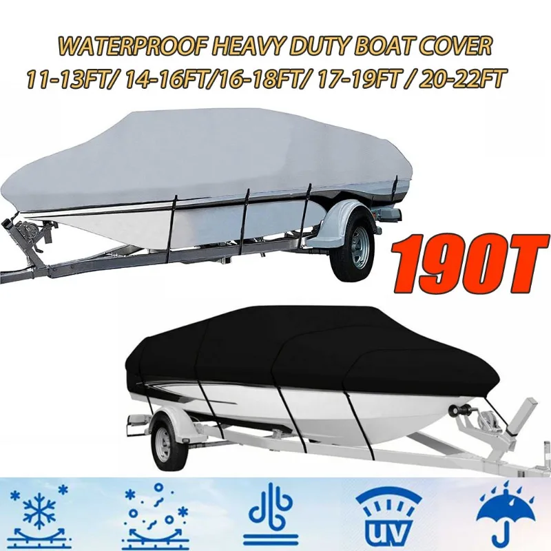 Yacht Boat Cover 190T Impermeabile 11-22Ft Jumbo Cruiser Heavy-Duty Marine Sun Proof Protezione Uv Copertura Di Ormeggio Nero Argento