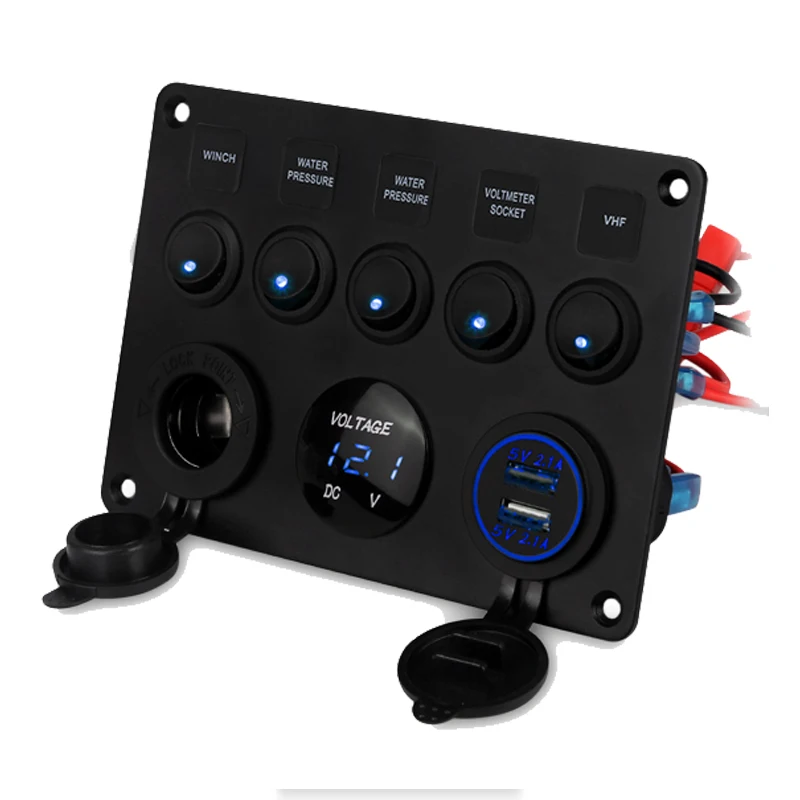 5 Gang Marine Boat Switch Panel Led Circuito Impermeabile Con Voltmetro Dual Usb Charger Panel Switch Boat Yacht 12V 24V