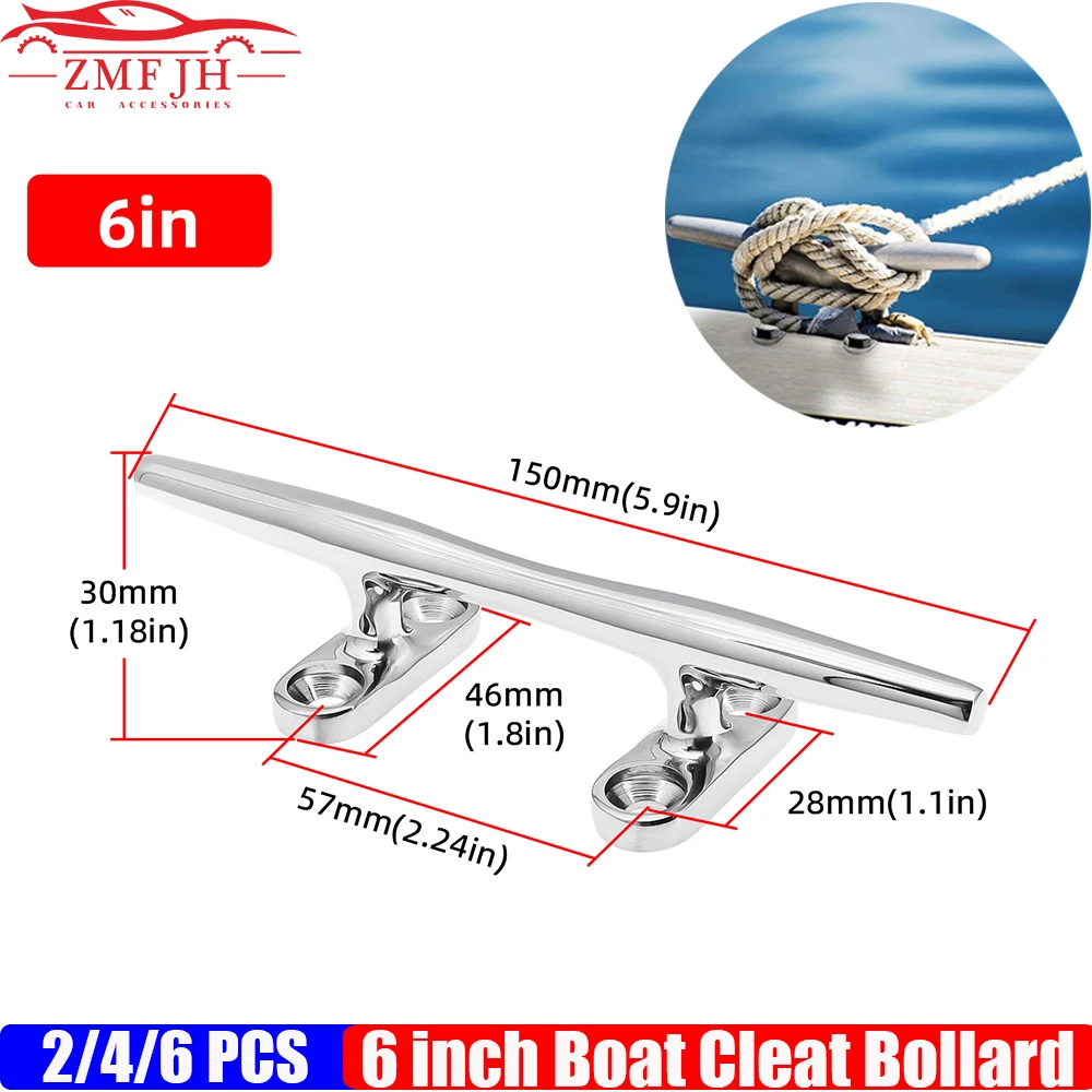6 "Marine Stainless Steel Low Flat Cleat Open Base Cleat Boat Yacht Deck Line Rope Tie Kayak Canoa Deck Hardware 2/4/6 Pz