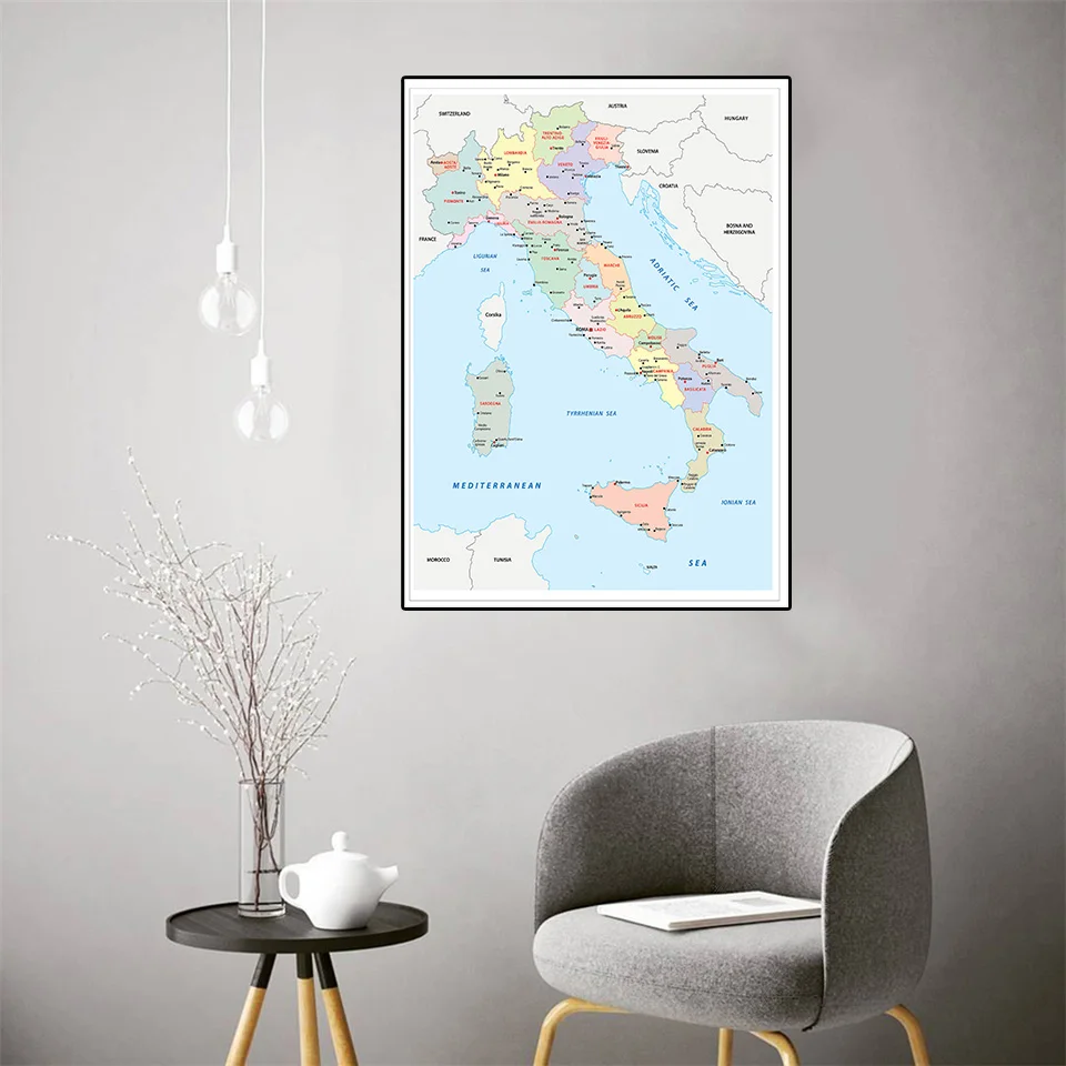 59*84Cm La Mappa Italiana Mappa Politica In Italiano Wall Art Poster Tela Pittura Aula Decorazione Della Casa Materiale Scolastico