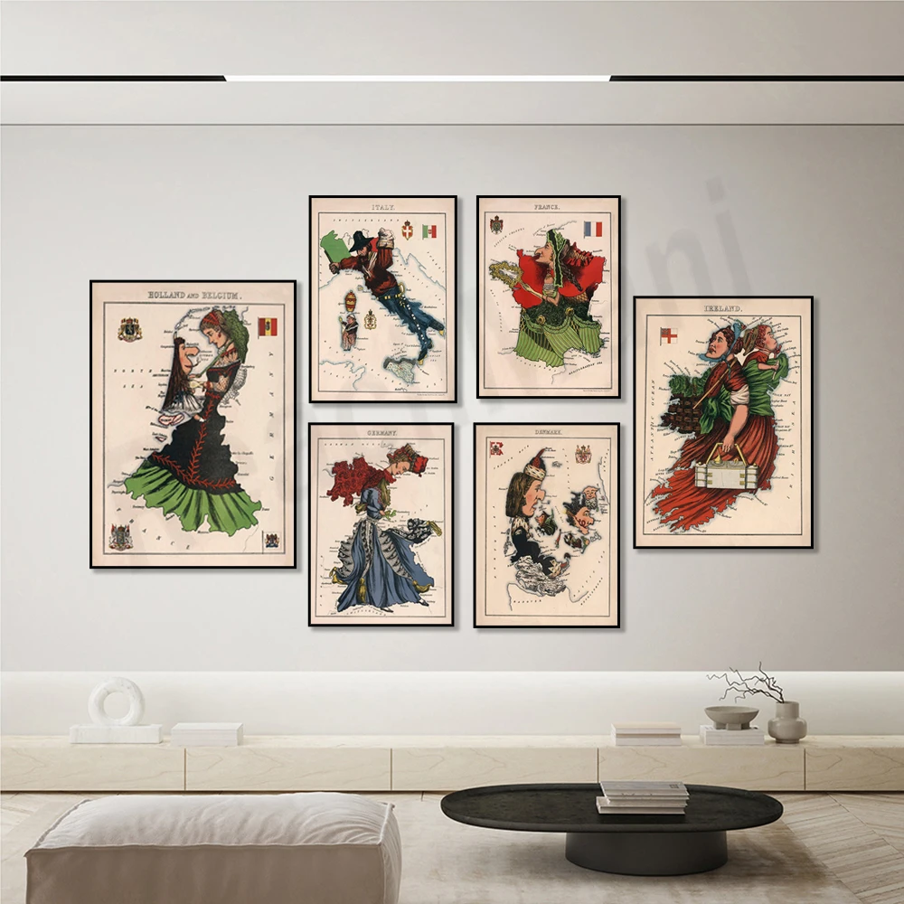Germania, Paesi Bassi, Russia, Italia, Francia, Scozia, Irlanda, Danimarca Vintage Map Poster, Wall Art Print Old Map Poster Canvas