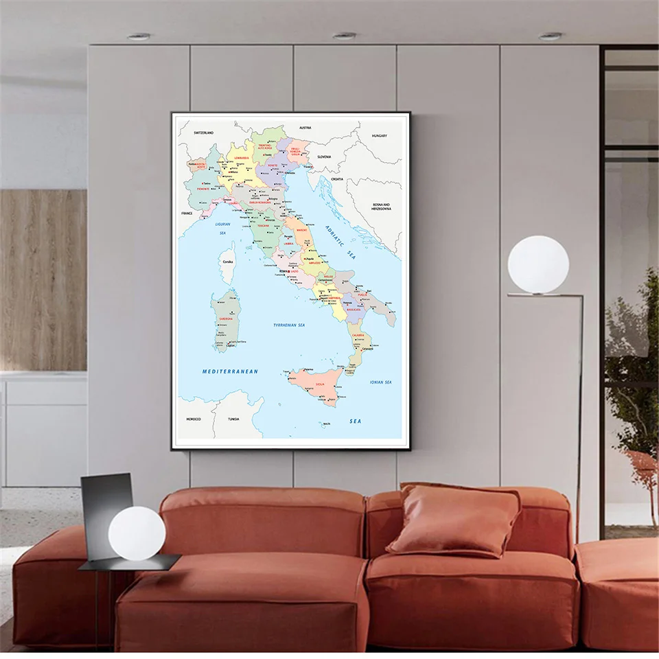 60*90Cm Mappa Politica Italia Moderna Arte Della Parete Poster Tela Pittura Aula Decorazione Della Casa Materiale Scolastico In Italiano