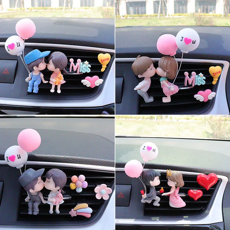 Car Air Outlet Clip Interior Decor Cute Couple Kiss Balloon Love Action Figure Fragrance Ornament Pink Auto Accessories Women