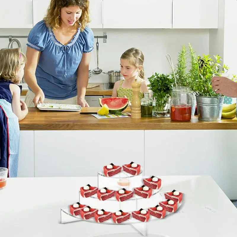 Cup Cake Tier Stand 3-Tier Acrilico Rotondo Cupcake Dessert Stand Half Moon Controsoffitto Dessert Cupcake Tower Riser Espositore