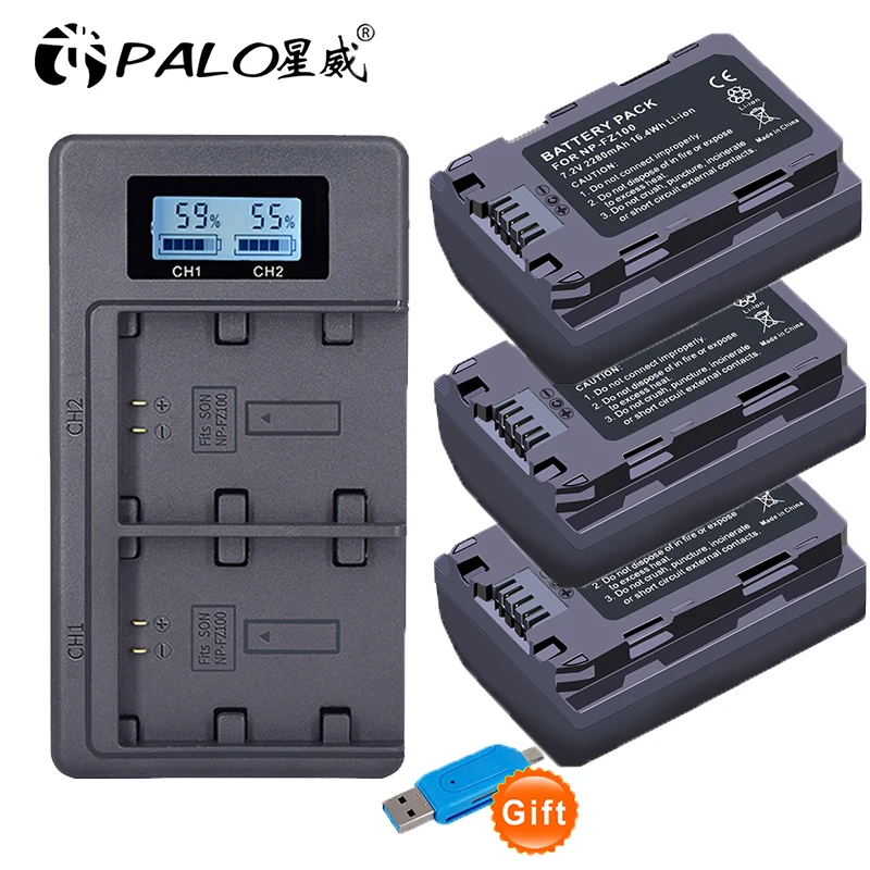 Palo 100% Originale Np-Fz100 Npfz100 Np Fz100 Batteria + Lcd Caricatore Doppio Usb Per Sony Np-Fz100, Bc-Qz1, Sony A9, A7R Iii, A7 Iii