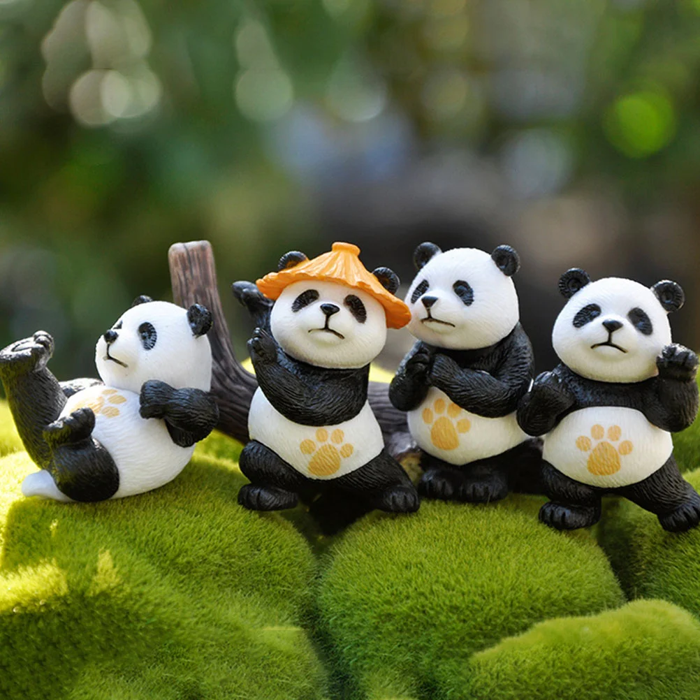 Gadpiparty Mini Panda Figurine Cute Panda Doll Kung Fu Pvc Panda Statue Fairy Garden Animals Vasi Per Piante Bonsai Craft Cake Topper