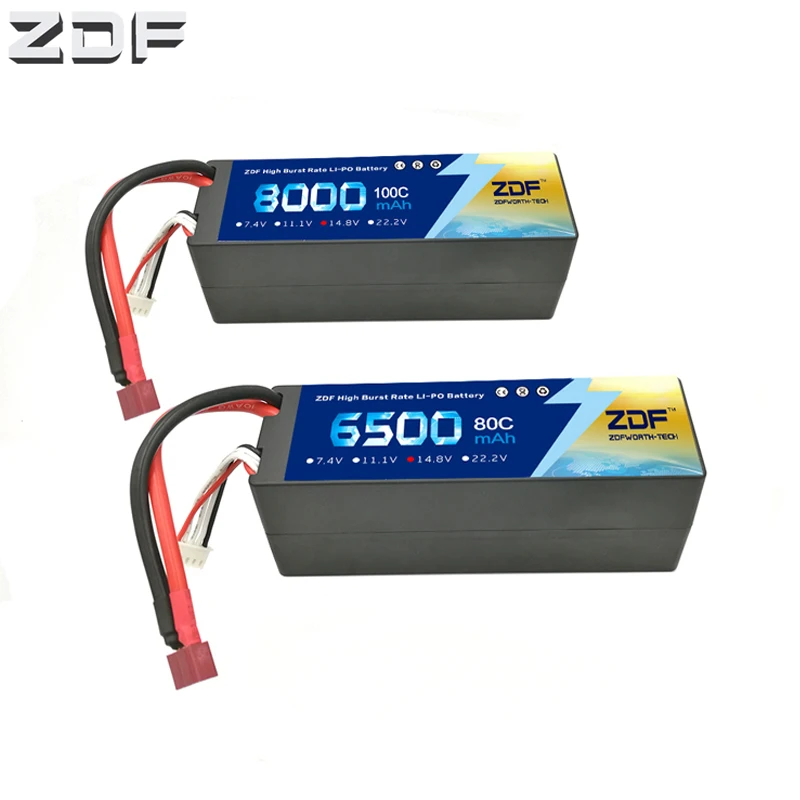 Zdf Lipo 4 4S Batteria 14.8V 6500Mah 80C 8000Mah 100C Max 160C 200C Dura Di Caso Per 1:8 1:10 Rc Auto E Buggy Truggy Traxxas Auto