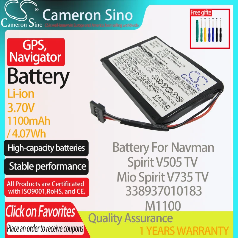 Batteria Cameronsino Per Navman Spirit V505 Tv Mio Spirit V735 Tv Per Navman 338937010183 M1100 Gps, Batteria Navigatore 1100Mah