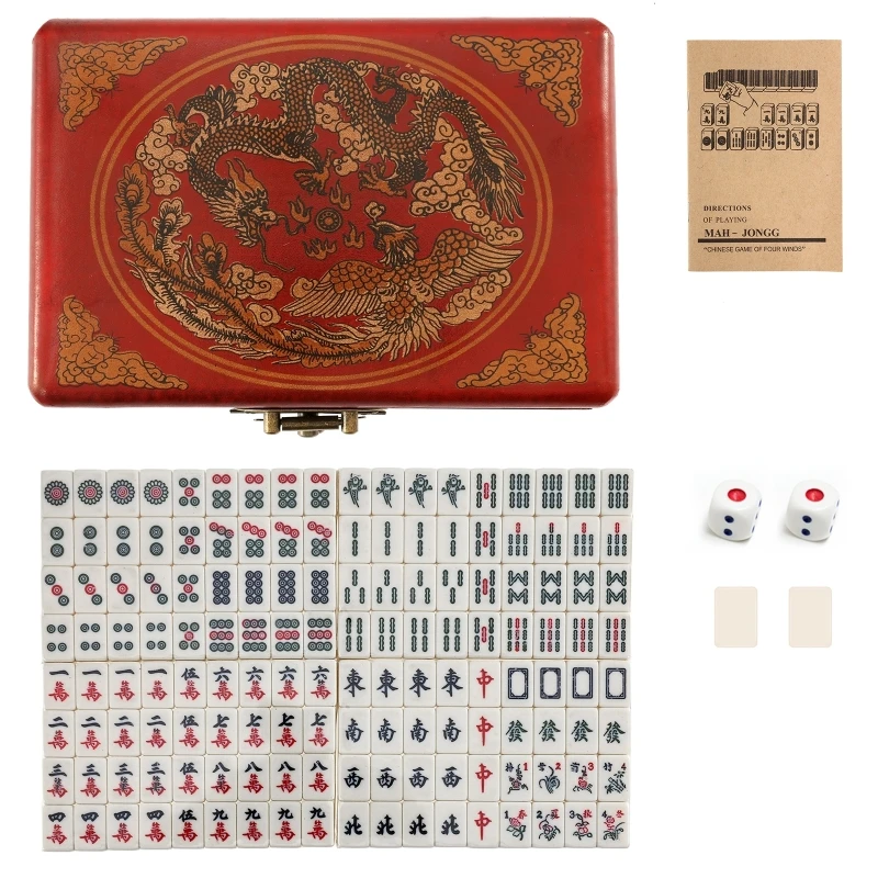Portable Vintage Mahjong Rare Chinese 144 Tiles Mah-Jong Set Mahjong Numerato Cinese Set Carving Travel Mahjong Con Scatola Dei Colori