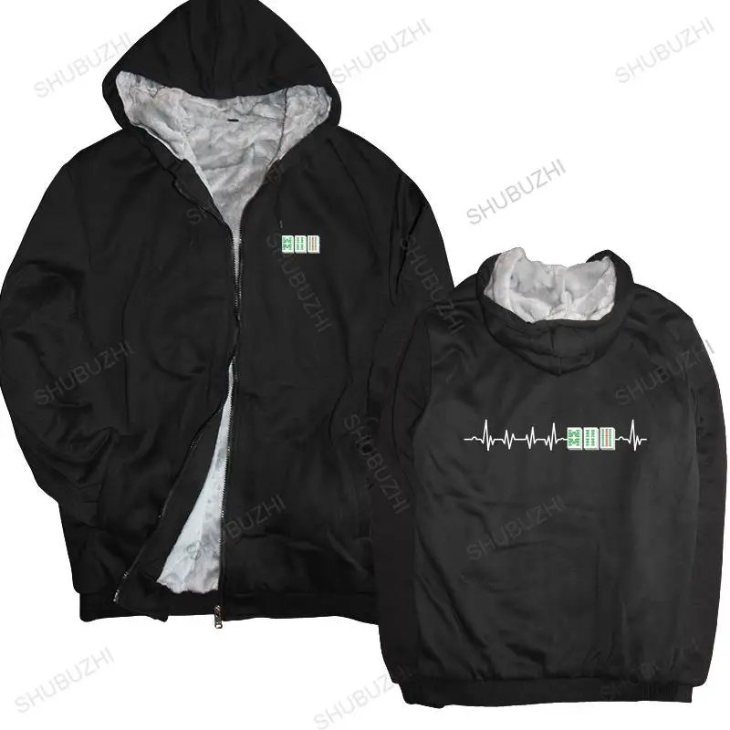 Warm Coat Men Fleece Hoody Trendy Mahjong Heartbeat Thick Hoody Men Mah Jong Chinese Game Men Winter Felpa Drop Shipping