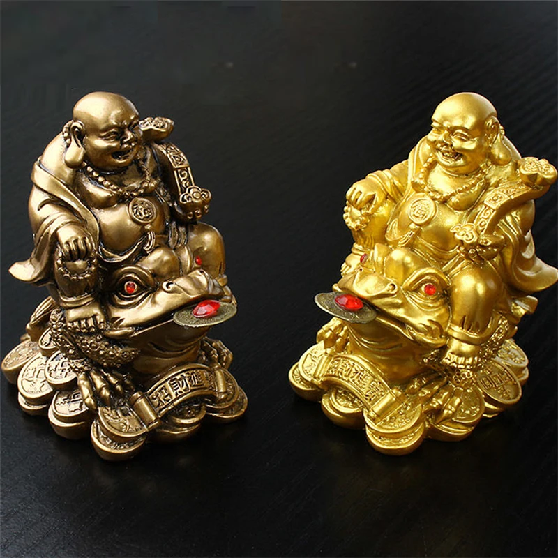 Lucky Feng Shui Maitreya Buddha Statue Toad Figurine Money Fortune Wealth Chinese Golden Frog Home Office Decorazione Da Tavolo