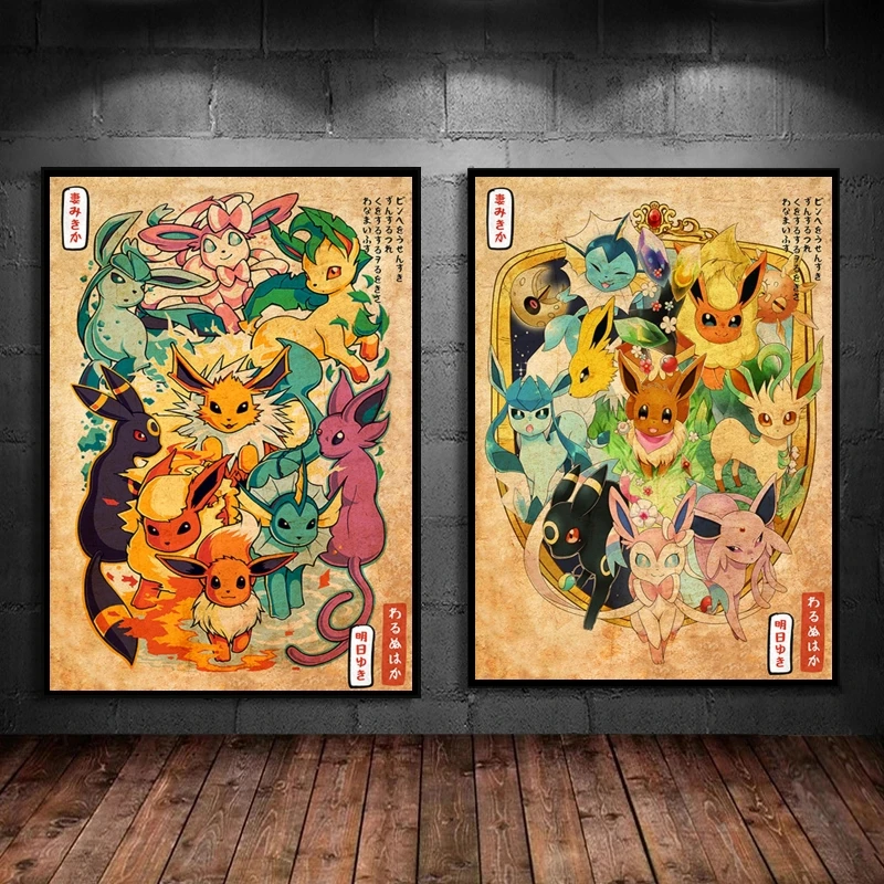 Canvas Art Walls Painting Pokemon Eevee Pikachu Decor Gifts Poster Decorativo Home Comics Pictures Stampe E Stampe