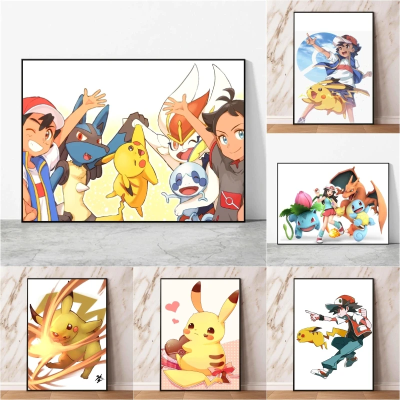 Poster Su Tela Pokemon Ash Chum Pikachu Decor Regali Wall Art Home Modern Living Room Comics Pictures Stampe E Stampe