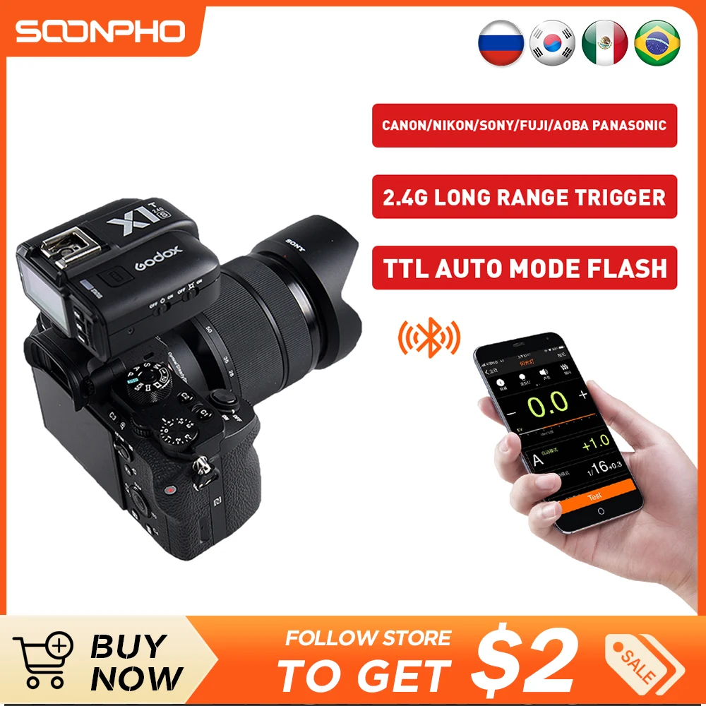 Trasmettitore Flash Godox X1T-F/O 1/8000S Hhs Ttl Wireless 2.4G Flash Trigger Per Ricevitore Fuji Olympus + X1R Per Sony Canon Nikon