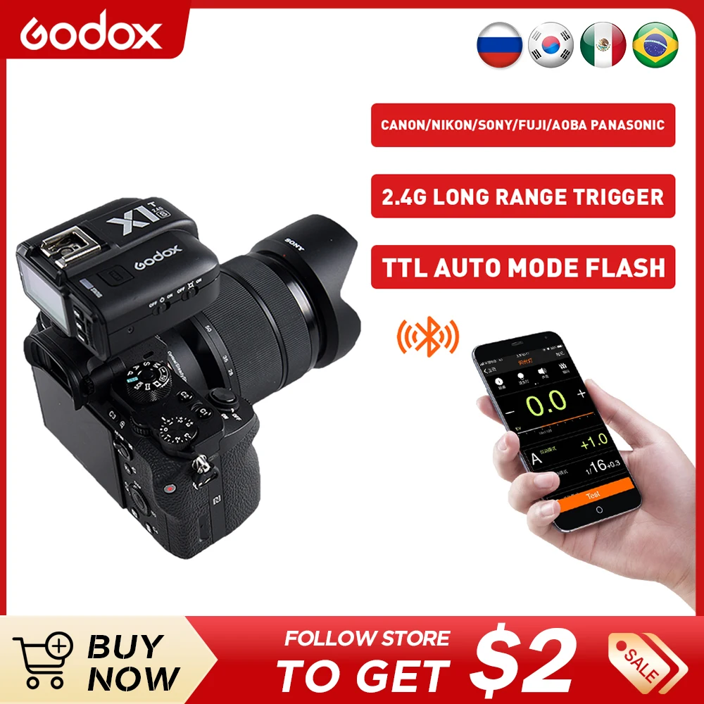 Trasmettitore Flash Godox X1T-F/O 1/8000S Hhs Ttl Wireless 2.4G Flash Trigger Per Ricevitore Fuji Olympus + X1R Per Sony Canon Nikon